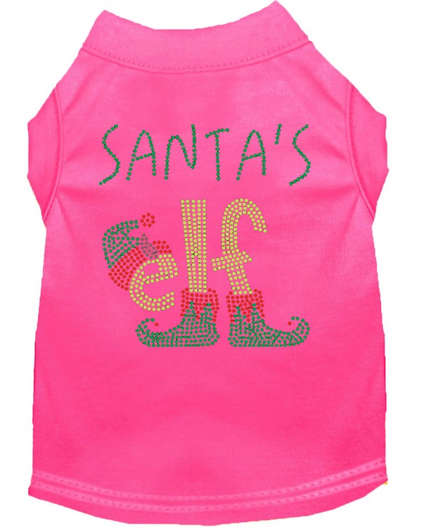 Santa's Elf Rhinestone Dog Shirt Bright Pink XS